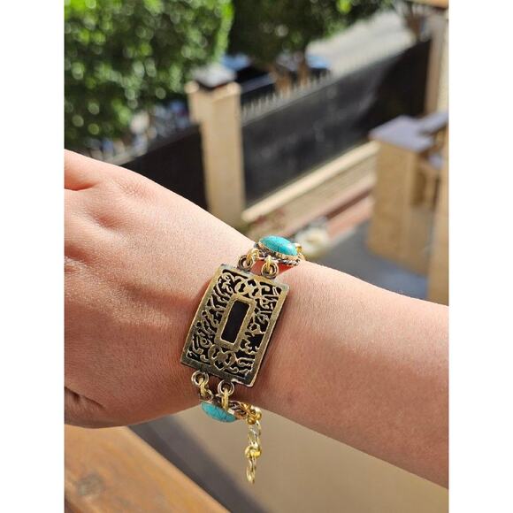 Handmade Turquoise & Arabic Engraving Bracelet - Picture 4 of 7